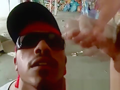 Interracial gangster gets a double facial