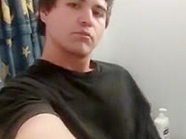 Jerking cock in bathroom