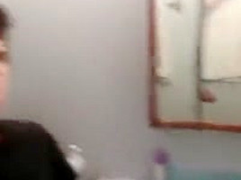 Jerking cock in bathroom