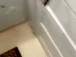 Jerking cock in bathroom