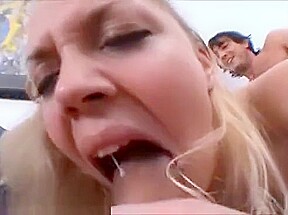 Leashed babe gets mouth fucked and facials in restaurant