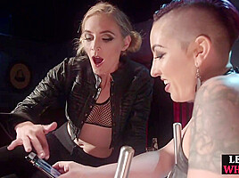 Lez sub strapon fucked in ass and pussy by lezdoms in group