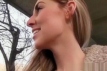 Long haired blonde fuckoing in public