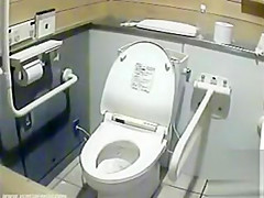 Lovely Japanese girls pee in a public toilet