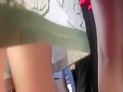 Luxurious thong under a short skirt