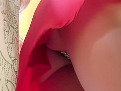 Luxurious thong under a short skirt