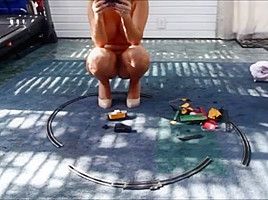MILF destroys her stepson train set