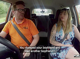 MILF driver pussy fucked hard by instructor in car fuck