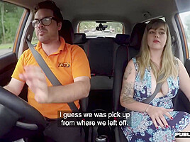 MILF driver pussy fucked hard by instructor in car fuck