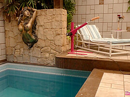 Machine Sex by the Pool With Big Ass Tranny Carol Penelope
