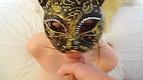 Masked whore eating cum