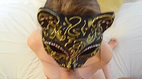 Masked whore eating cum