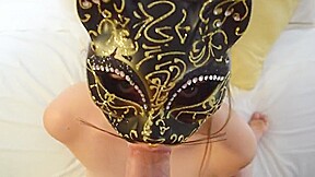 Masked whore eating cum