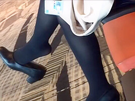 Mature air hostess dangling