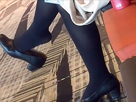 Mature air hostess dangling