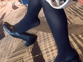 Mature air hostess dangling