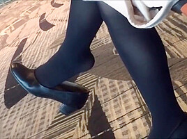 Mature air hostess dangling