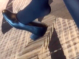 Mature air hostess dangling