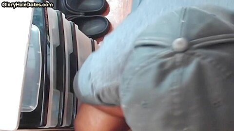 Mature homemade gay man sucking gloryhole cock at home