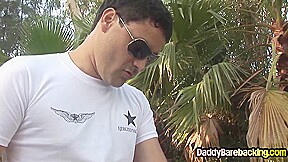 Military gaydaddy barebacks cumming skinny twink outdoor