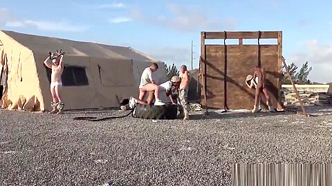 Military whiteboy barebacked outdoors w BBC