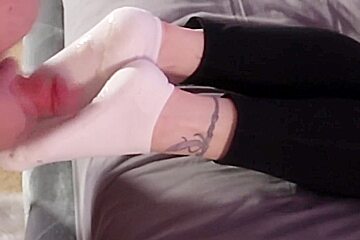 Mistress Gives Slave A Sockjob Teases His Cock With Her Feet And Gets Cum Soaked Socks