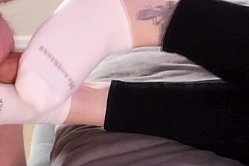 Mistress Gives Slave A Sockjob Teases His Cock With Her Feet And Gets Cum Soaked Socks