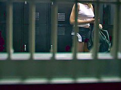 Naked bimbo in locker room