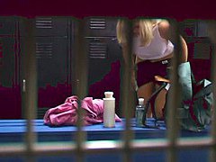 Naked bimbo in locker room