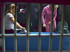 Naked bimbo in locker room