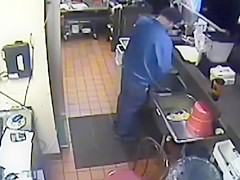 Nasty employee takes a pee into the sink