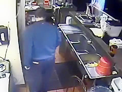 Nasty employee takes a pee into the sink