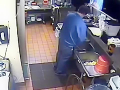 Nasty employee takes a pee into the sink