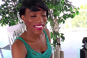 Natural black tgirl milks her cock solo