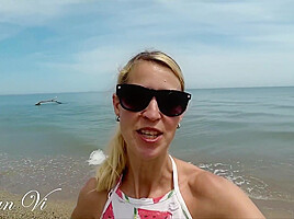 Nude Yoga Workout Of A Beautiful Blond Woman With Nice Tits And Perfect Pussy On The Beach