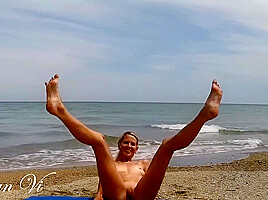 Nude Yoga Workout Of A Beautiful Blond Woman With Nice Tits And Perfect Pussy On The Beach
