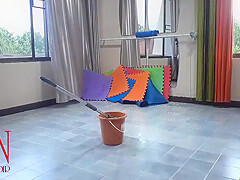 Nudist Maid Cleans The Yoga Room  A Naked Cleaner Cleans Mirrors, Sweeps And Mops The Floor  3