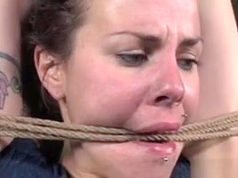 Open Mouth Gagged Restrained Brunette