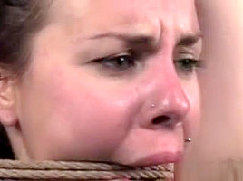 Open Mouth Gagged Restrained Brunette