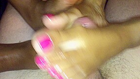 Oreo Footjob by 2 sexy ebony women on a big white cock