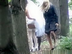 Outdoor hidden pee - whole wedding party