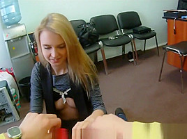 POV fucked beauty sucks cock on