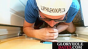 POV mature DILF enjoys blowing and wanking gloryhole shaft