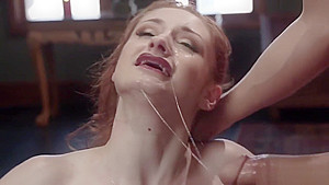 Pale redhead and busty brunette banged