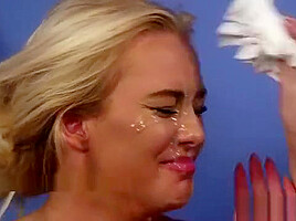 Peculiar Stunner Gets Cum Shot On Her Face Eating All The Lo