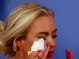 Peculiar Stunner Gets Cum Shot On Her Face Eating All The Lo