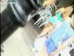 Peeking up her tiny skirt to see her twat