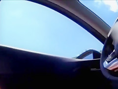 Perfect blonde sees how a man masturbates in his car