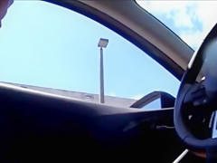 Perfect blonde sees how a man masturbates in his car