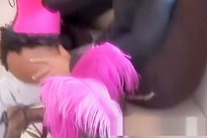 Pink Outfit on a Blonde Tranny Sucking a Good Dick